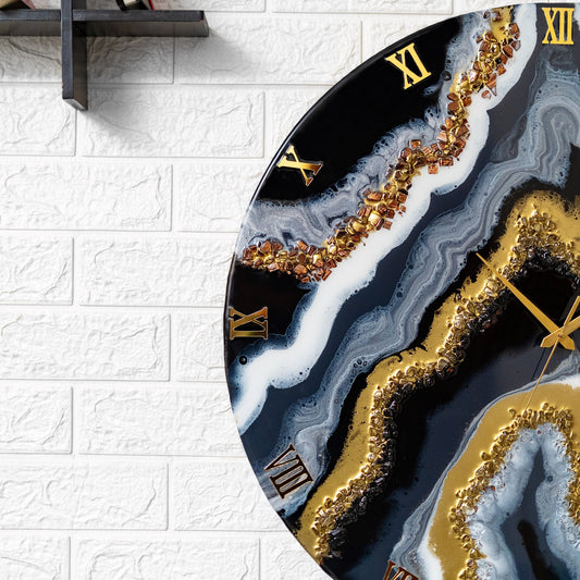 Black Geode Clock Large 17.5 Inches