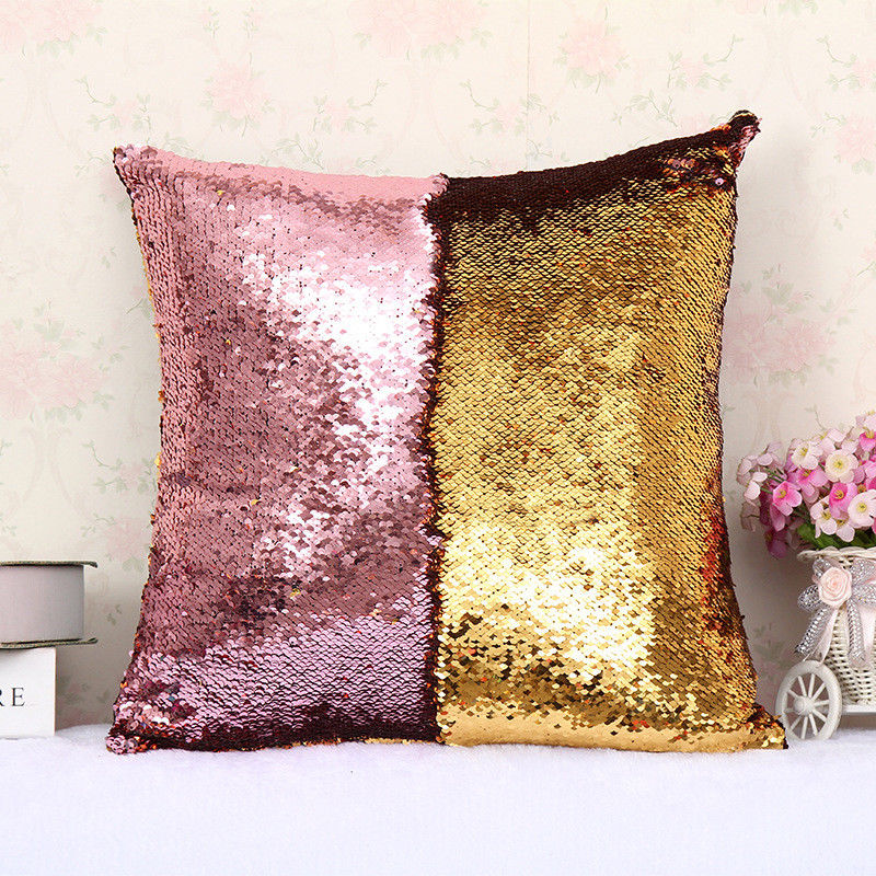 Mermaid Pillow Cover 16 X 16 Inches, Pillow Not Included (Rose Gold/Gold)