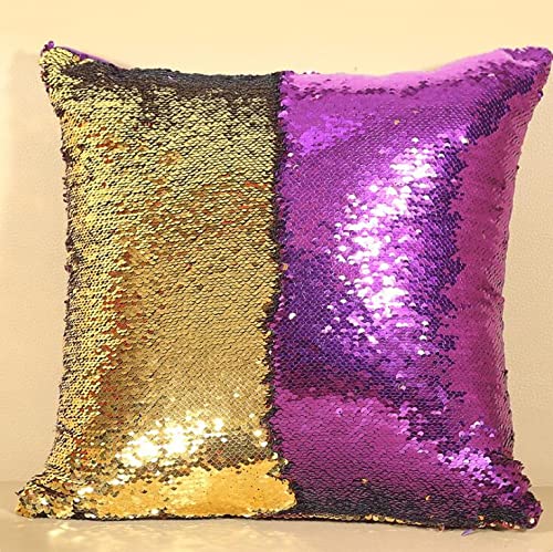 Mermaid Pillow Cover 16 X 16 Inches, Pillow Not Included (Purple/Gold)