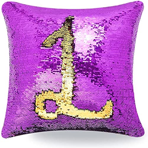 Mermaid Pillow Cover 16 X 16 Inches, Pillow Not Included (Purple/Gold)