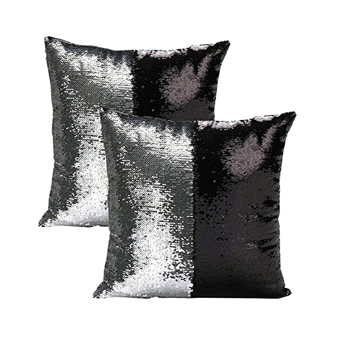 Mermaid Pillow Cover 16 X 16 Inches, Pillow Not Included (Black/Silver)