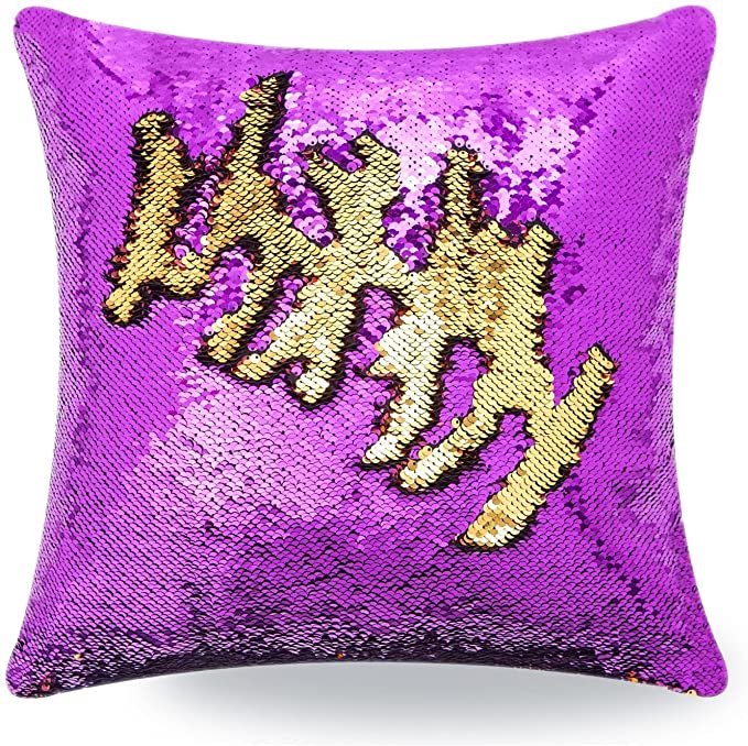 Mermaid Pillow Cover 16 X 16 Inches, Pillow Not Included (Purple/Gold)