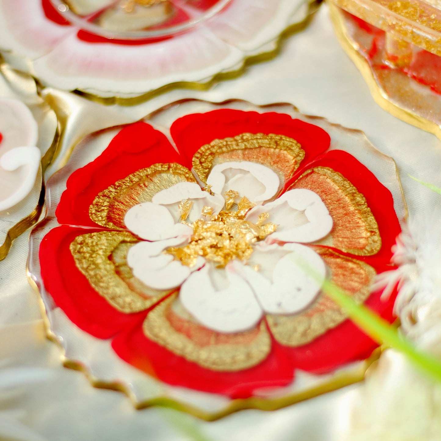 Red And Golden - Handmade Resin Coasters Set Of Six