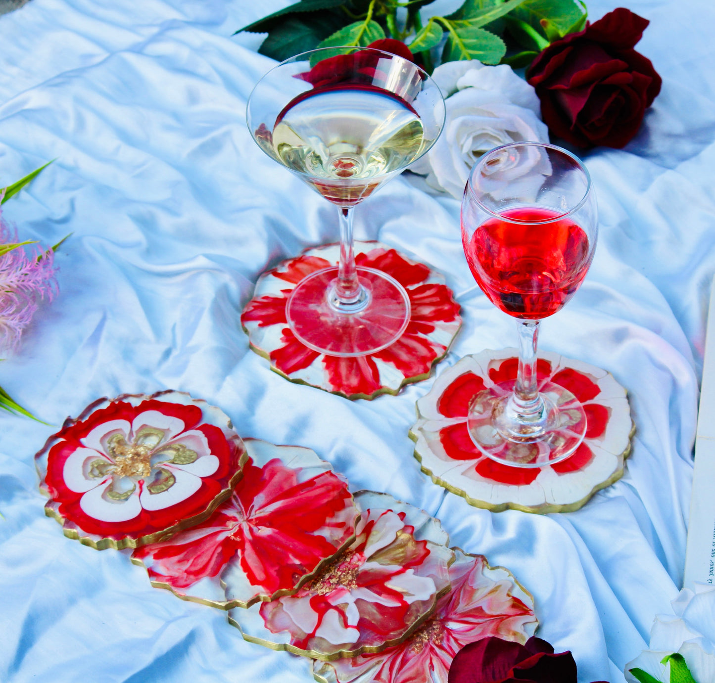 Red And Golden - Handmade Resin Coasters Set Of Six