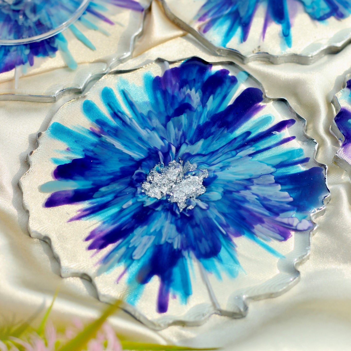 Abstract- Handmade Resin Coasters Set Of 6 (Blue)