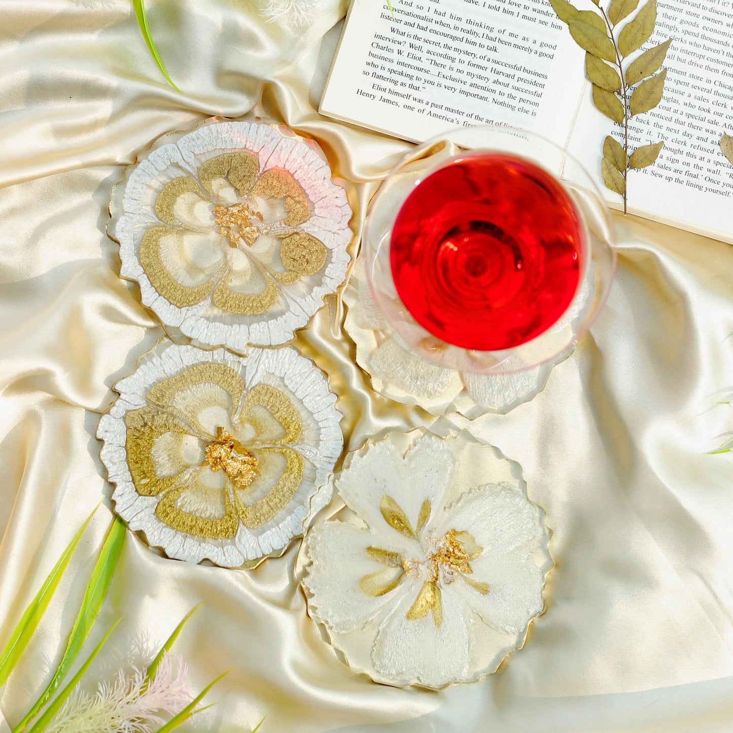 Pearl white and Gold - Handmade Resin Coasters Set Of 6