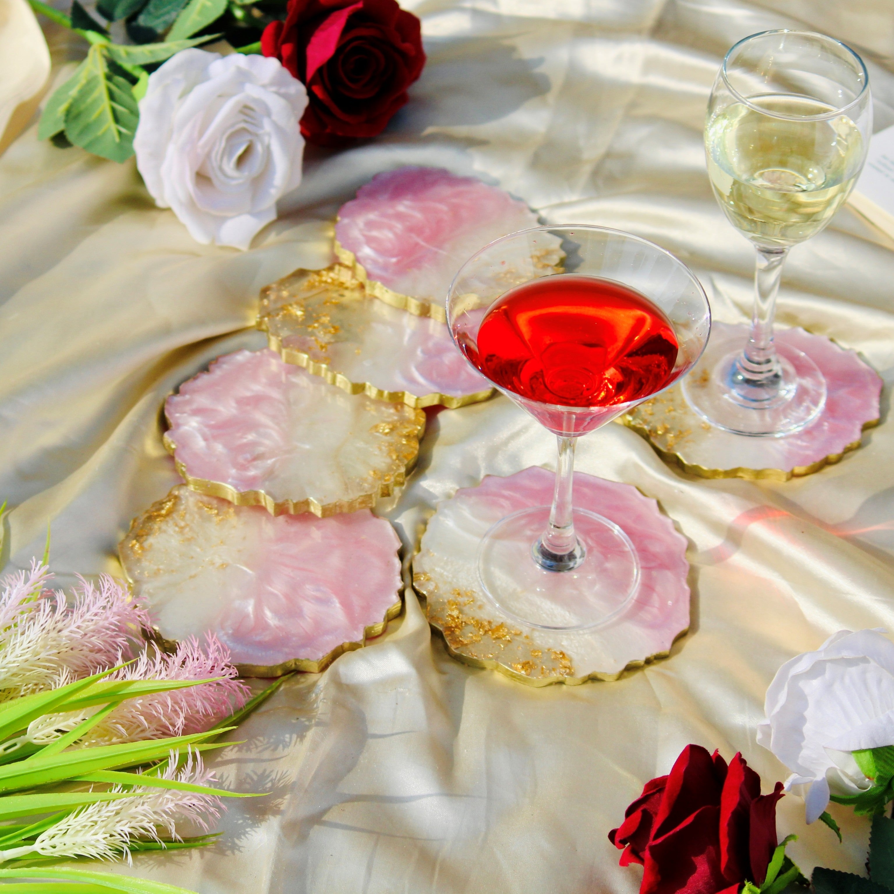 Exotic Hot Pink and Silver high quality Coaster Set