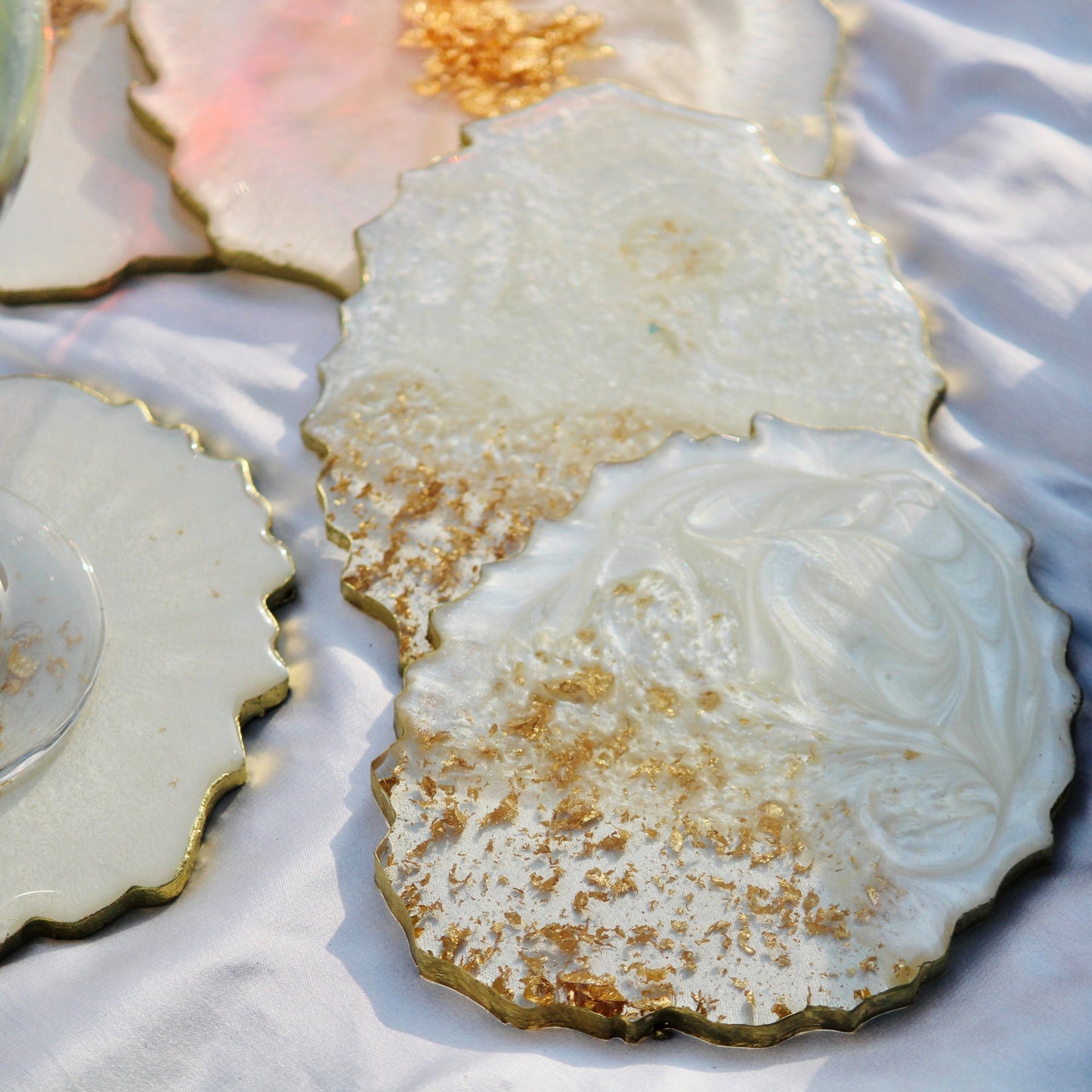 Pearl white - Handmade Resin Coasters Set Of 6