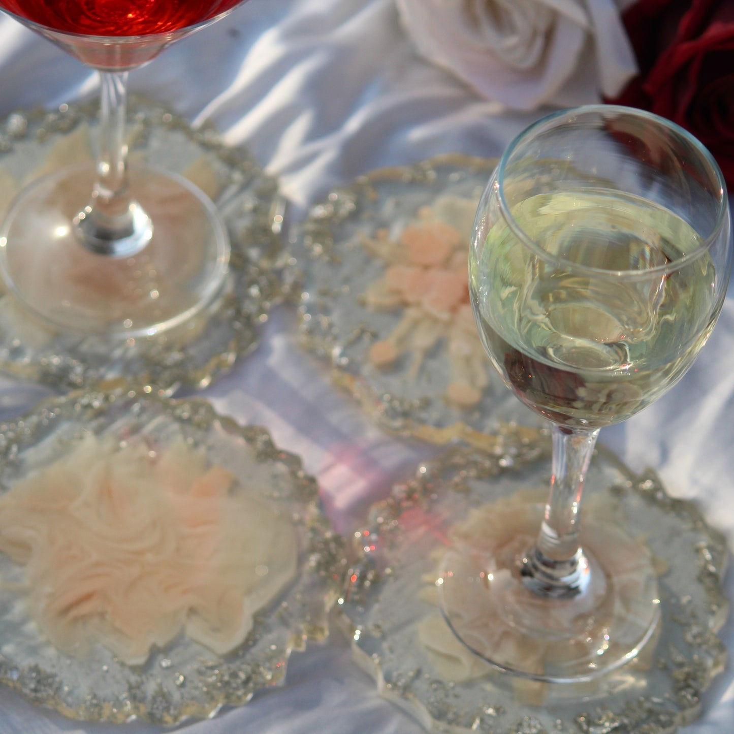 Blush Pink and White - Handmade Resin Coasters Set Of 6