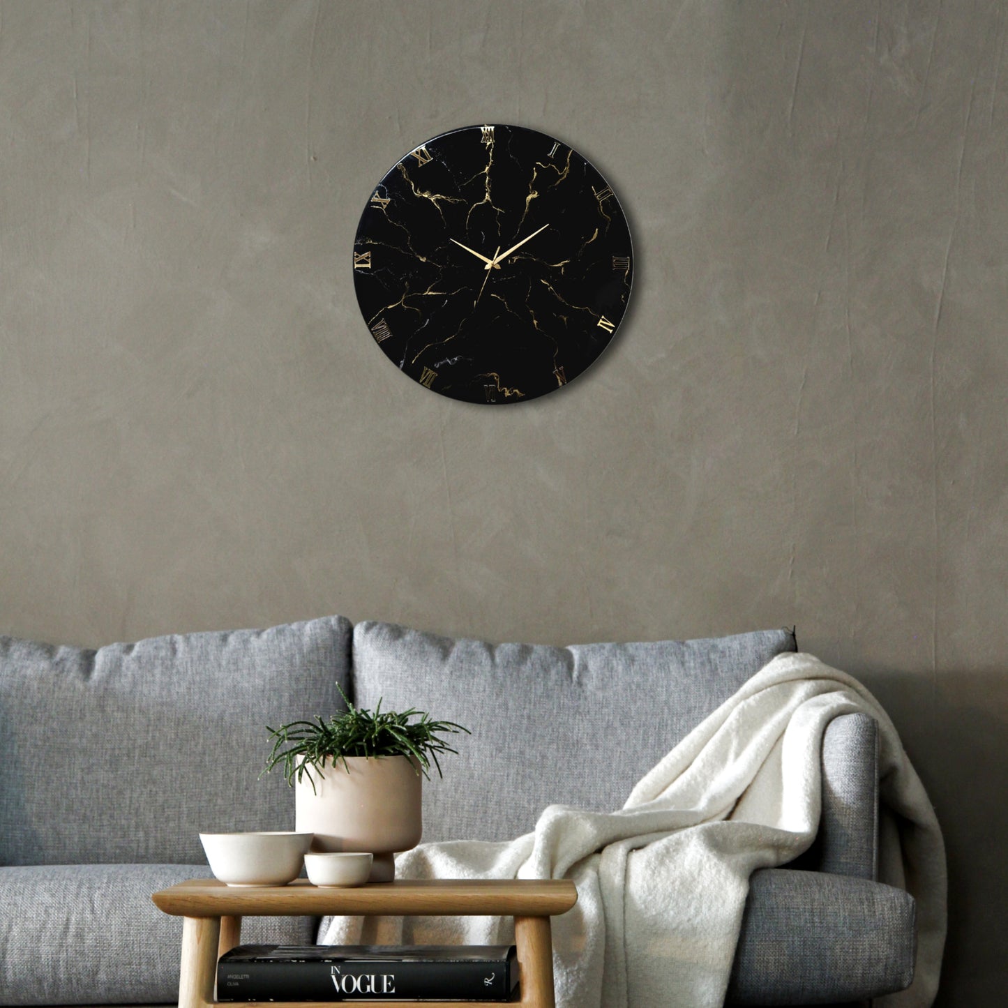 Black Marble Finish Clock Regular Size 17.5 Inches