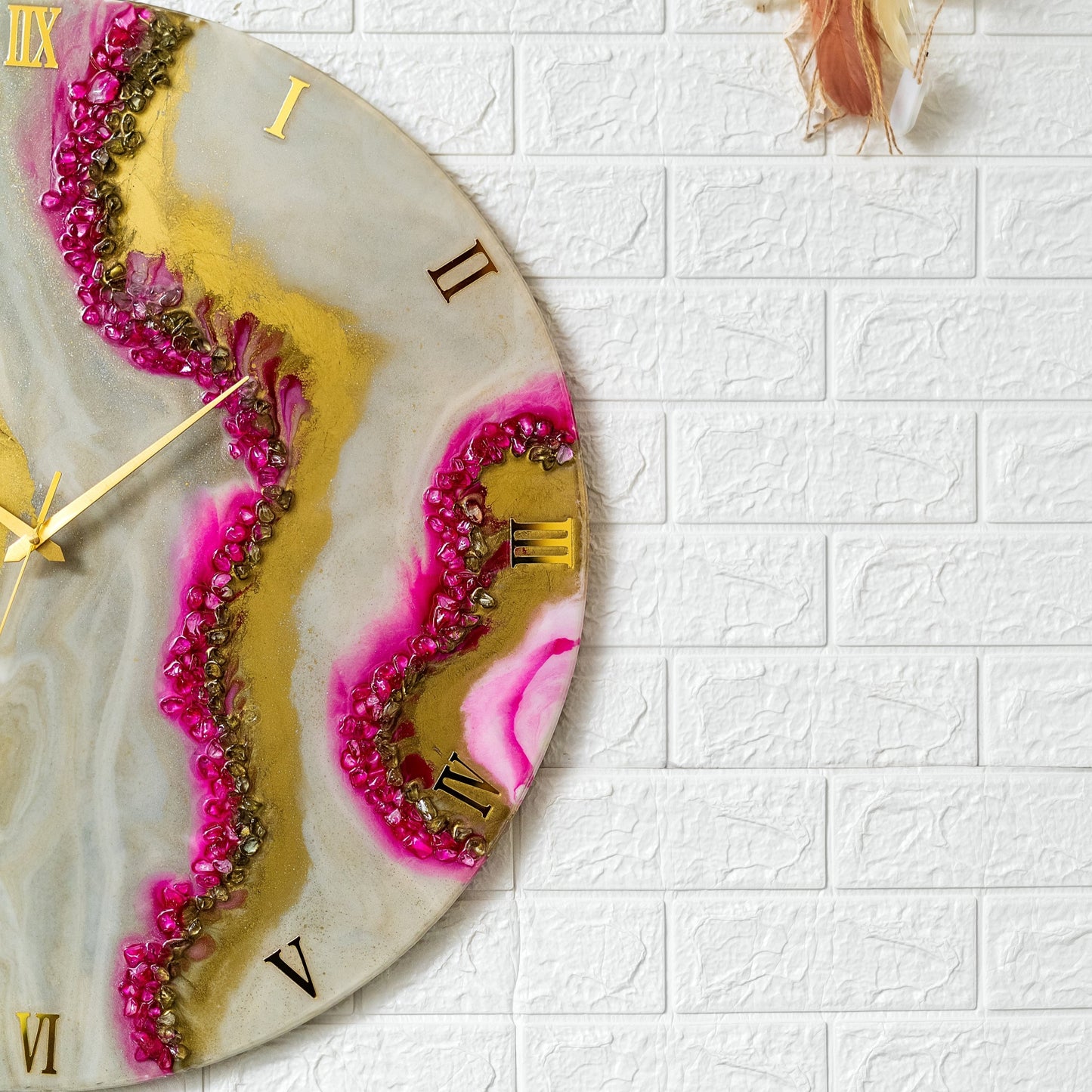 Pink Curves Marble Finish Clock Regular Size 17.5 Inches
