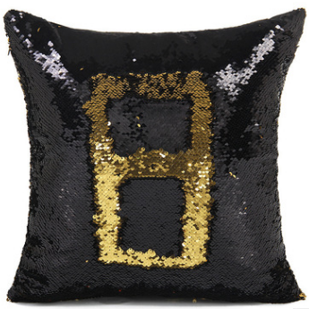 Mermaid Pillow Cover 16 X 16 Inches, Pillow Not Included (Black/Gold)