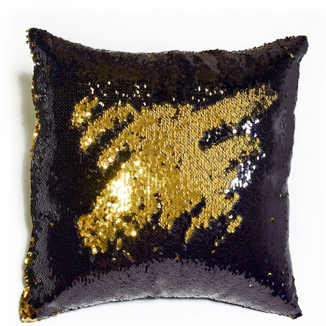 Mermaid Pillow Cover 16 X 16 Inches, Pillow Not Included (Black/Gold)