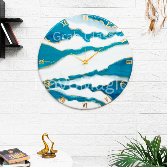 Blue Falls Handmade Resin Clock 27 Inches