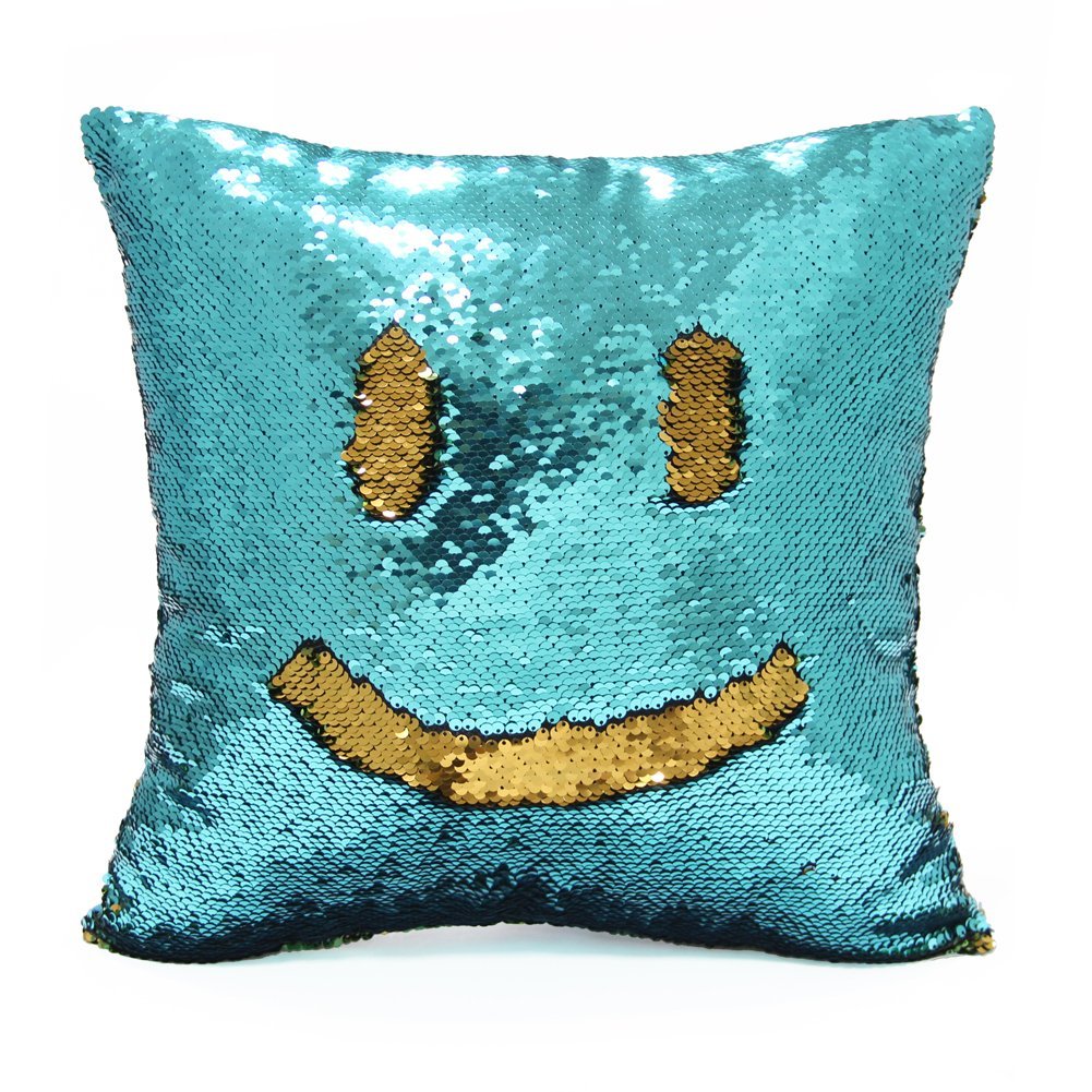 Mermaid Pillow Cover 16 X 16 Inches, Pillow Not Included (Turquoise/Gold)