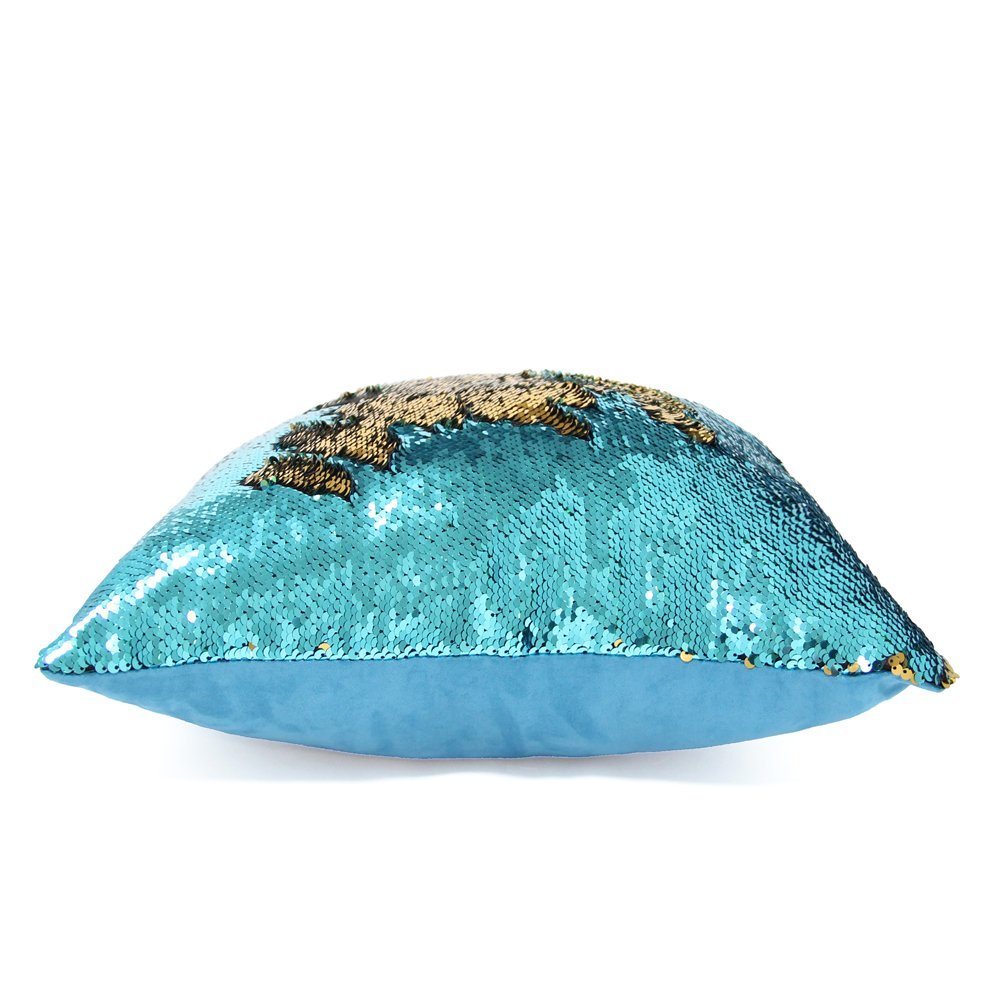 Mermaid Pillow Cover 16 X 16 Inches, Pillow Not Included (Turquoise/Gold)