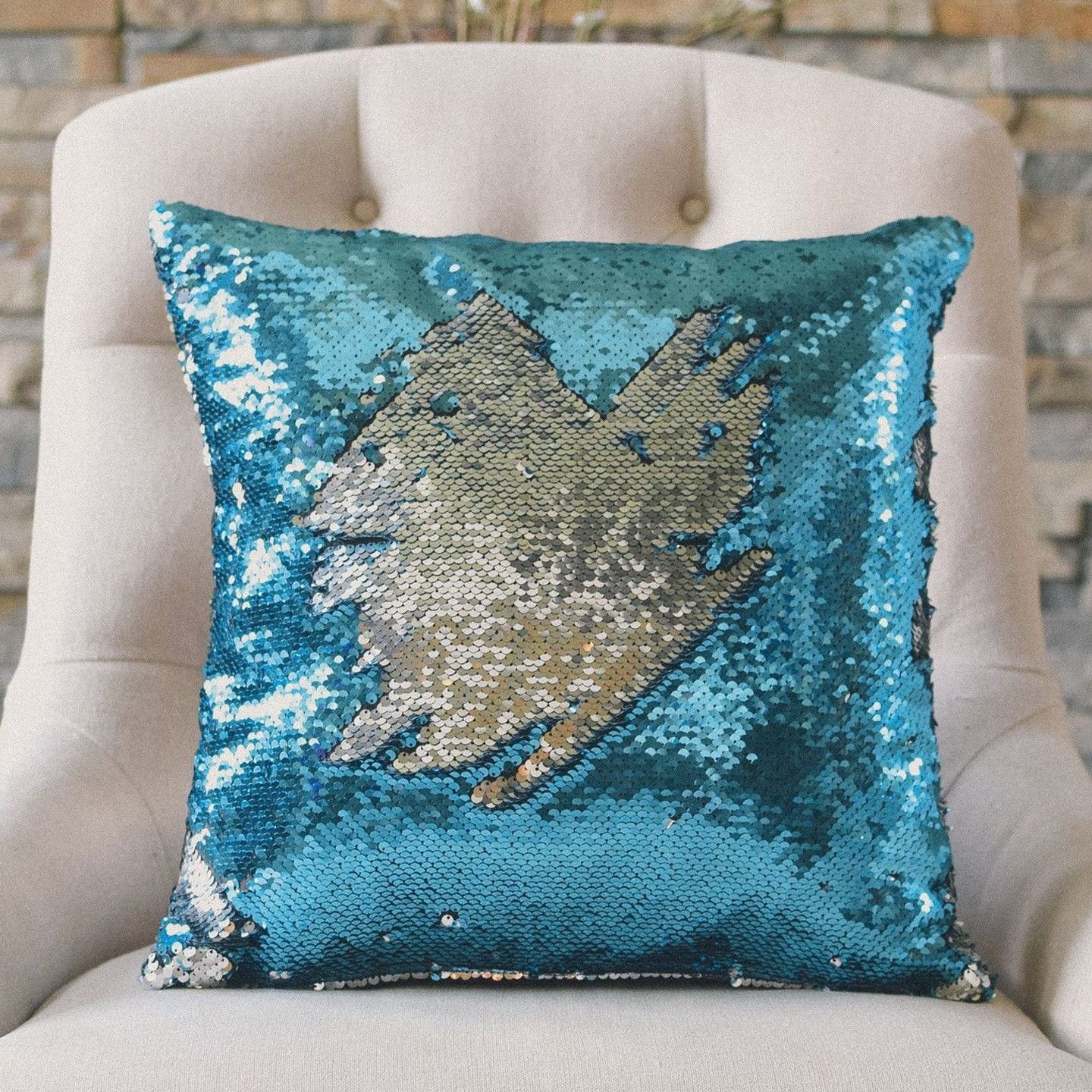 Mermaid Pillow Cover 16 X 16 Inches, Pillow Not Included (Turquoise/Silver)